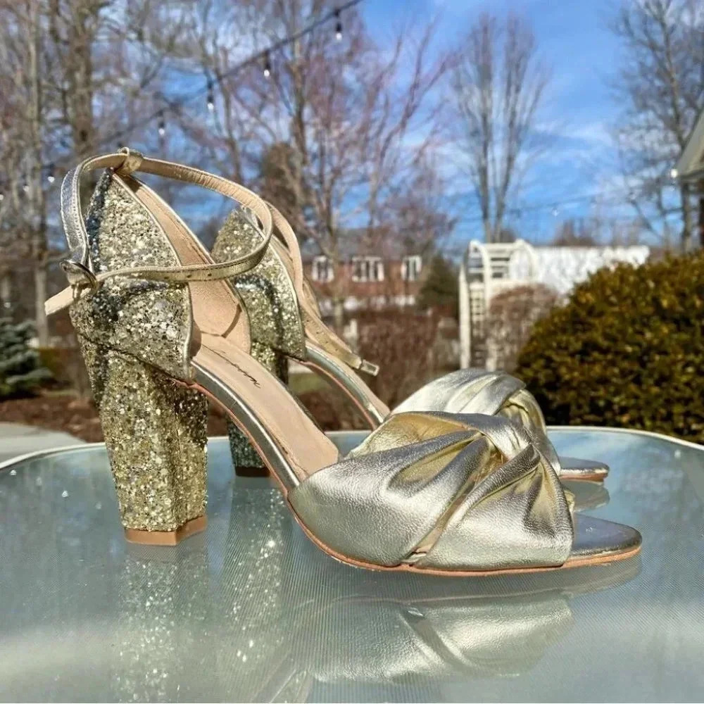 New Anthropologie Rachel Simpson Formal Sequin Gold Heels 6.5